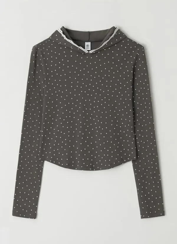 LACE HOODIE SLIM LONG SLEEVE CHARCOAL STAR