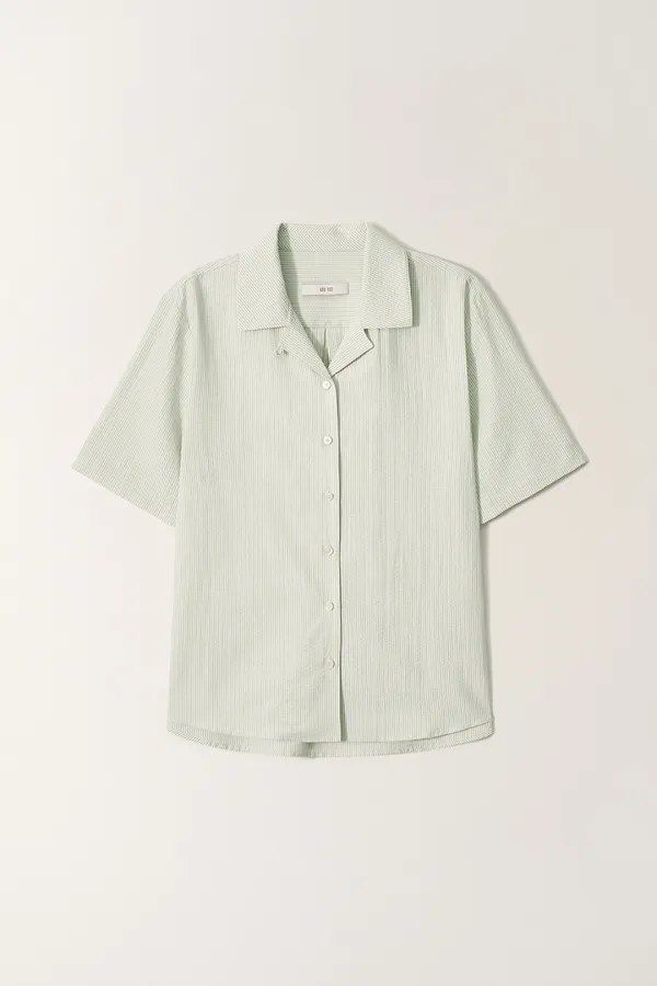 노치드 카라 레귤러핏 반팔 셔츠 (Green stripe)_2GMUBL25