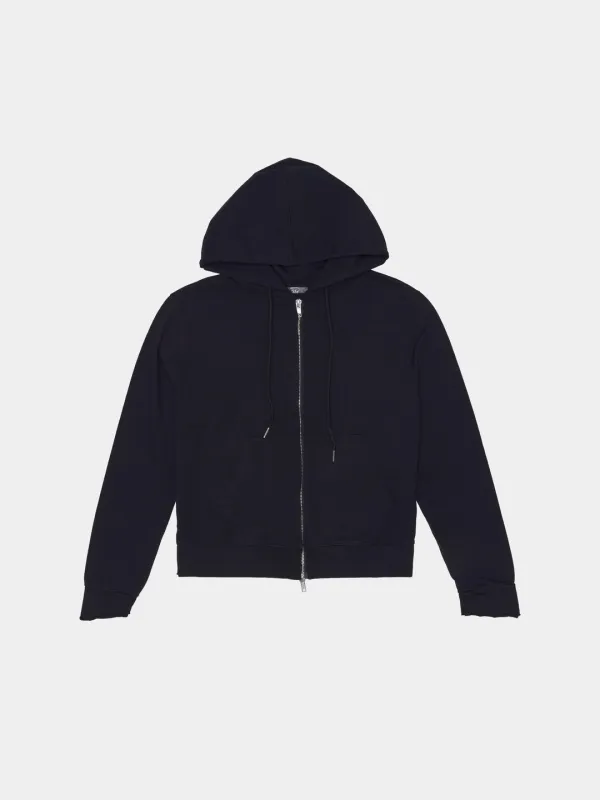 FRINGE HOODED ZIP-UP BLACK