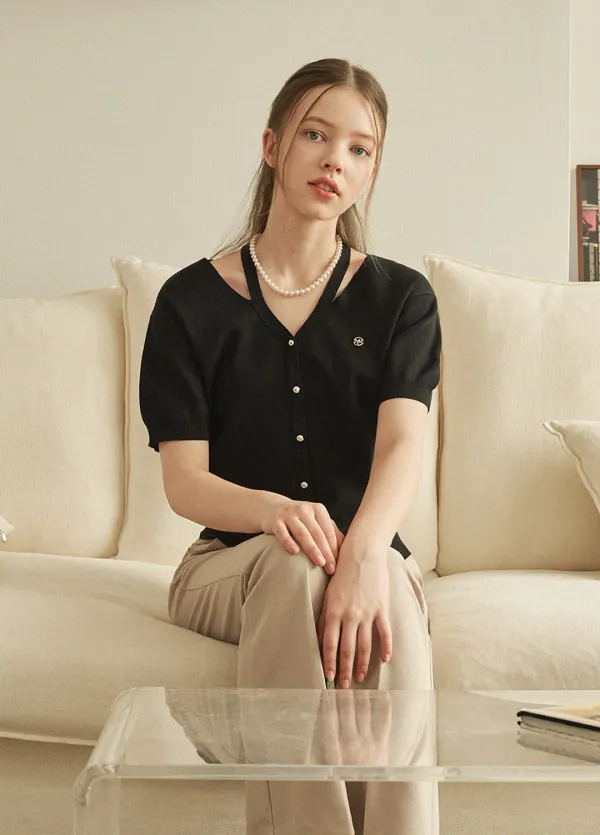  [44-120]  Daylight Neck Strap Cardigan  데이라이트 넥 스트랩 가디건 (여름-데이트룩-데일리룩-출근룩-하객룩-오피스룩-니트가디건-브이넥-홀터넥-페미닌-러블리룩-넥스트랩-자체제작) 