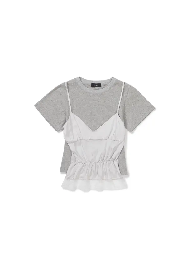 [2nd REORDER, 예약배송] LACE BUSTIER LAYERED TOP (MELANGE GREY)