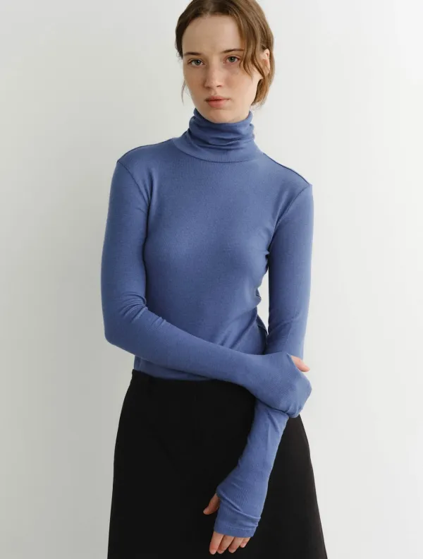 Wool Turtleneck Top (Blue)