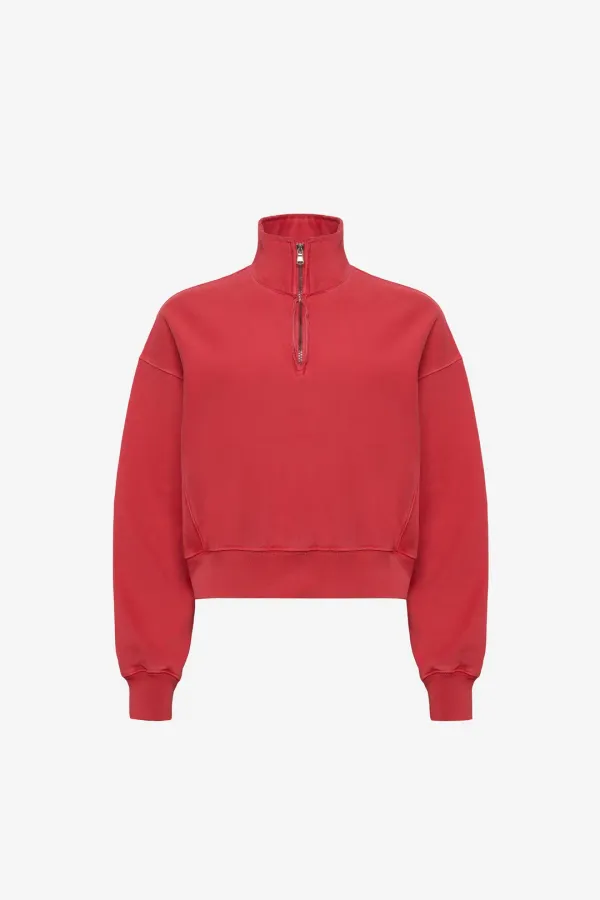 W GARMENT-DYED HALF ZIP SWEATSHIRTS - RED