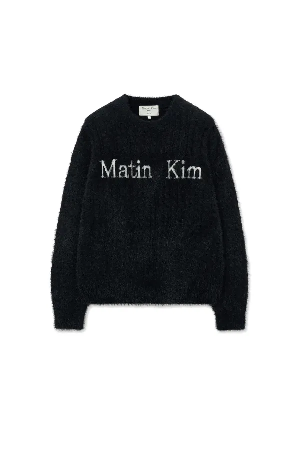 HAIRY CABLE KNIT PULLOVER IN BLACK