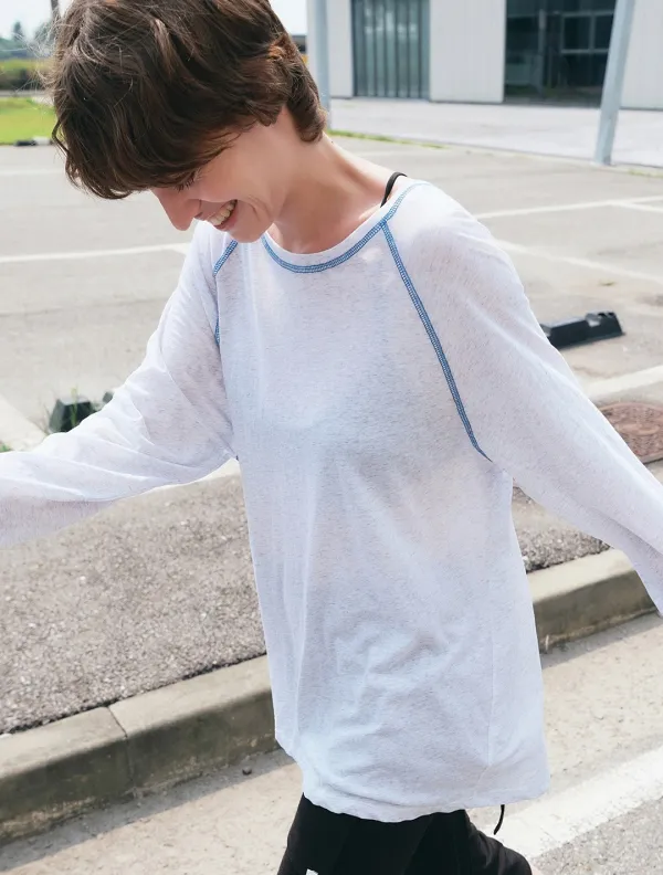Contrast stitch raglan t-shirt_White melange