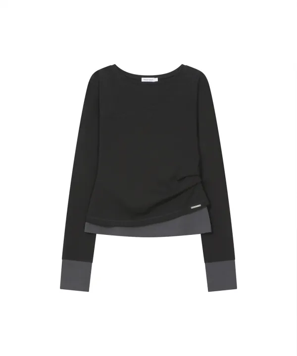 Asymmetric contrast long sleeve BLACK