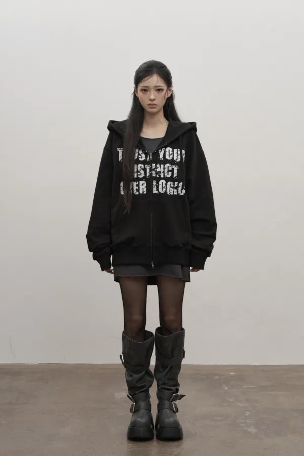 Cracked Graphic Hood Zip-up (black)