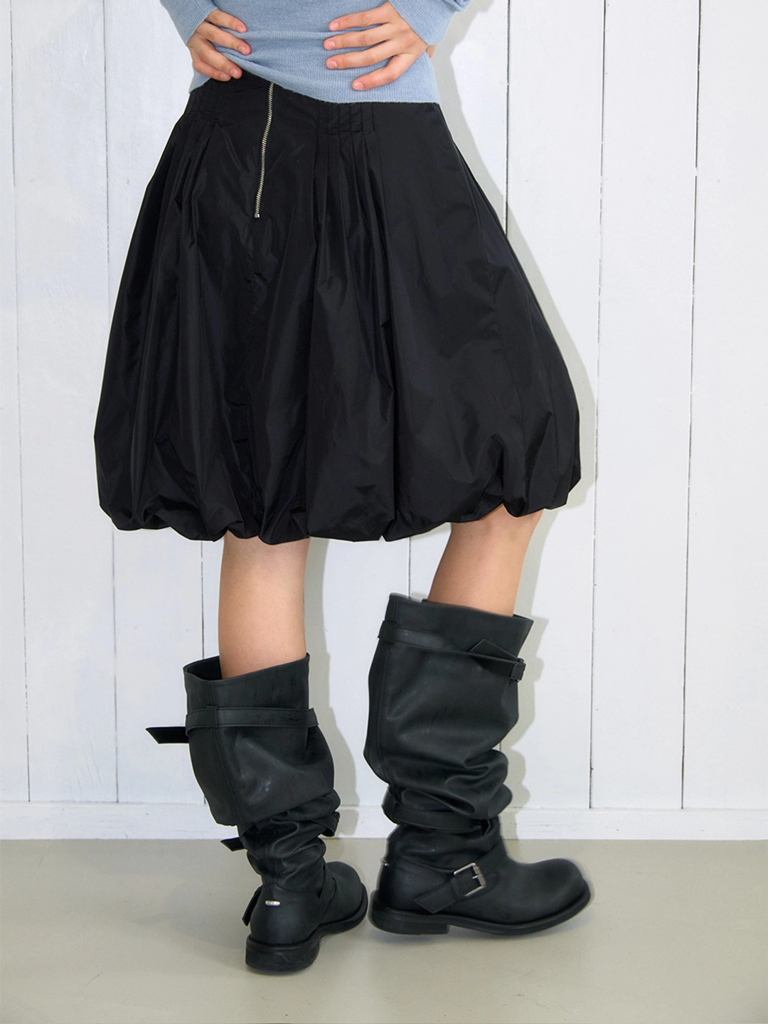 밀로 우먼 (10/16 예약배송) Nylon Balloon Midi Skirt [Black] 상품 이미지 1