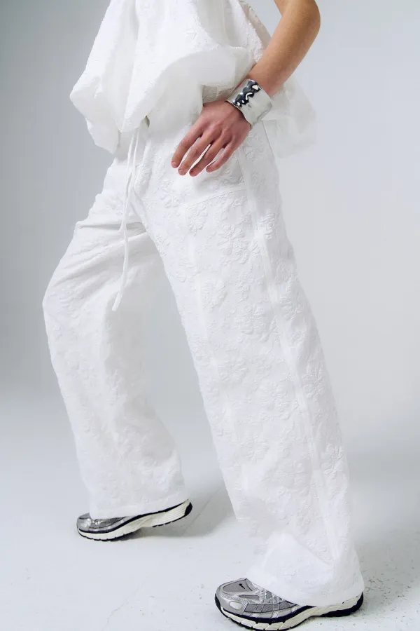 Jacquard Incision Pants_Ivory