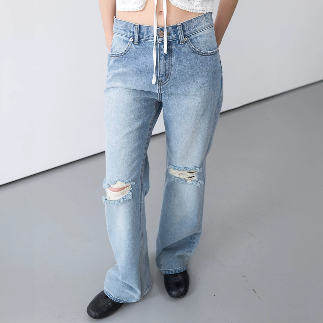 아뜰리에 나인 (PT-5787)DAMAGED WASHED BOOTSCUT DENIM 상품 이미지 1