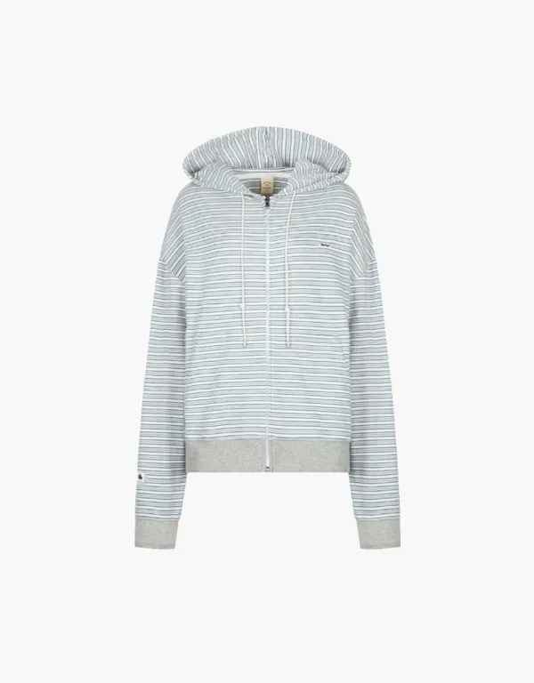 overfit stripe hood zip up - blue