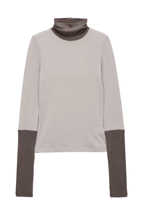 Contrast Turtleneck Top_Mocha - Pahisum