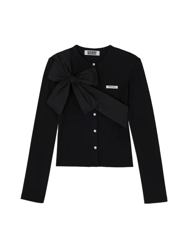 RIBBON-TIED KNIT CARDIGAN_BLACK