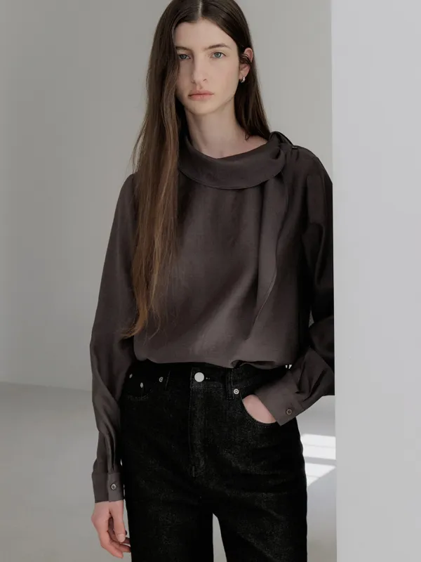 scarf button blouse (charcoal) orc 6111
