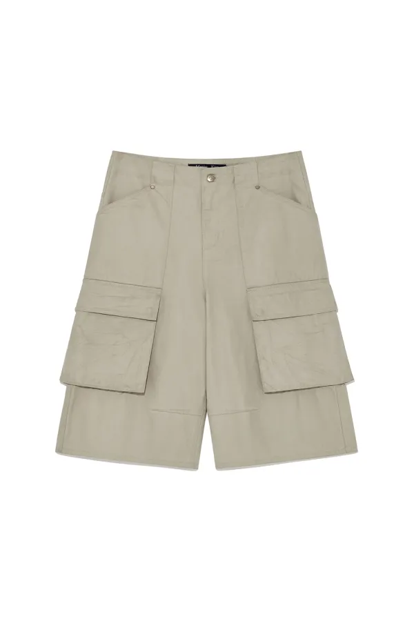 COATED COTTON BERMUDA PANTS FOR MEN IN BEIGE