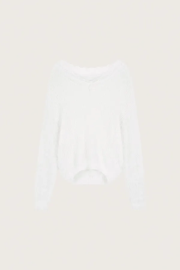 Blush lace off- shoulder knit, White
