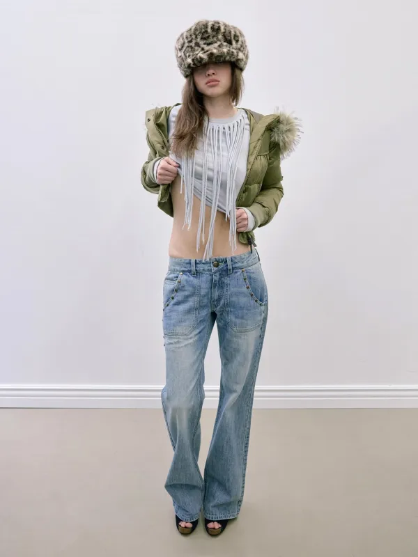 Stud Straight Jeans Light Blue