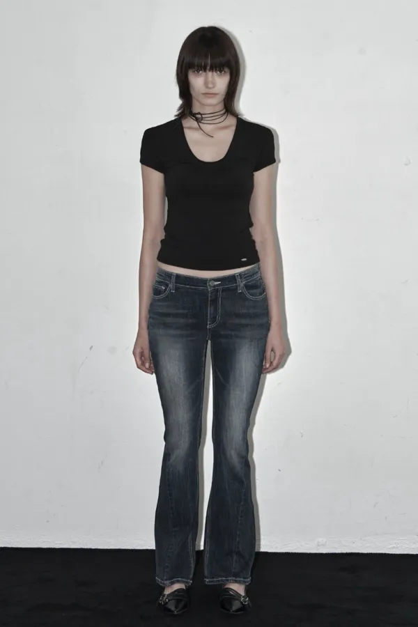 WRINKLE CAT WASHING LOW-RISE JEANS VINTAGE BLUE