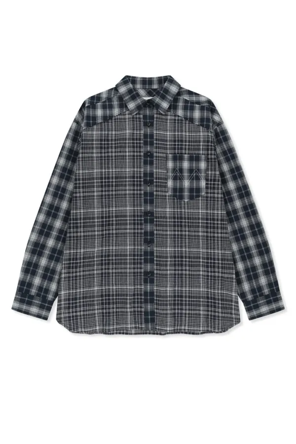 MIXED CHECK OVER FIT SHIRT IN NAVY