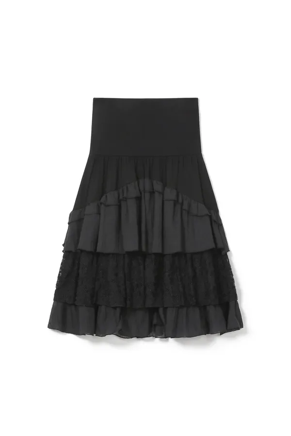 LACE CANCAN MIDI SKIRT, BLACK