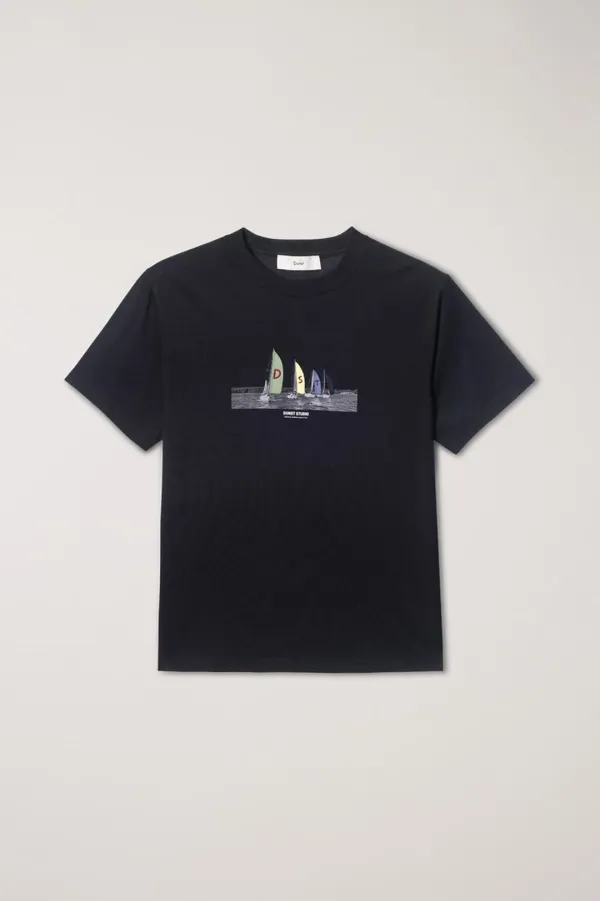 UNISEX APPLIQUE YACHT T-SHRT BLACK_UDTS5B134BK
