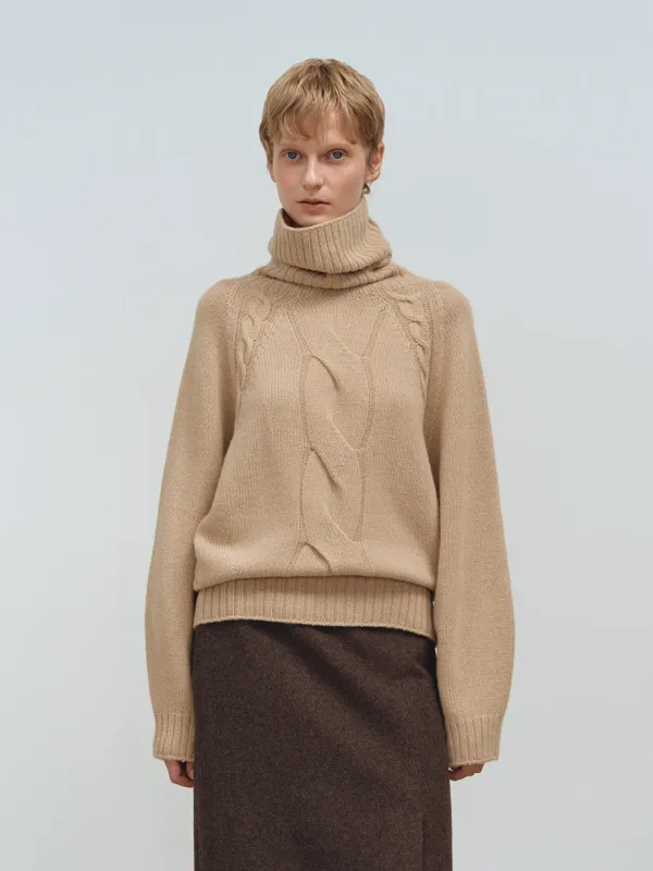 TFW RACCOON CABLE WHOLEGARMENT KNIT TURTLENECK TOP_BEIGE