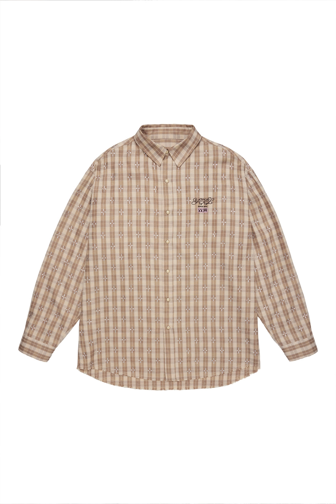 와이이이엘 RHINESTONE PLAID OVERSHIRT BEIGE 상품 이미지 1