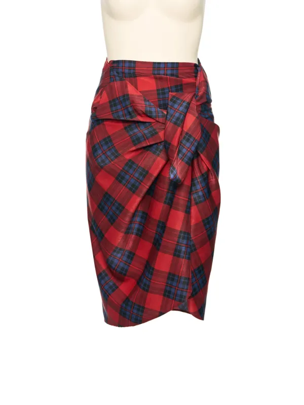 FW25 UNDERLINE RED CHECK KNOTTED SKIRT