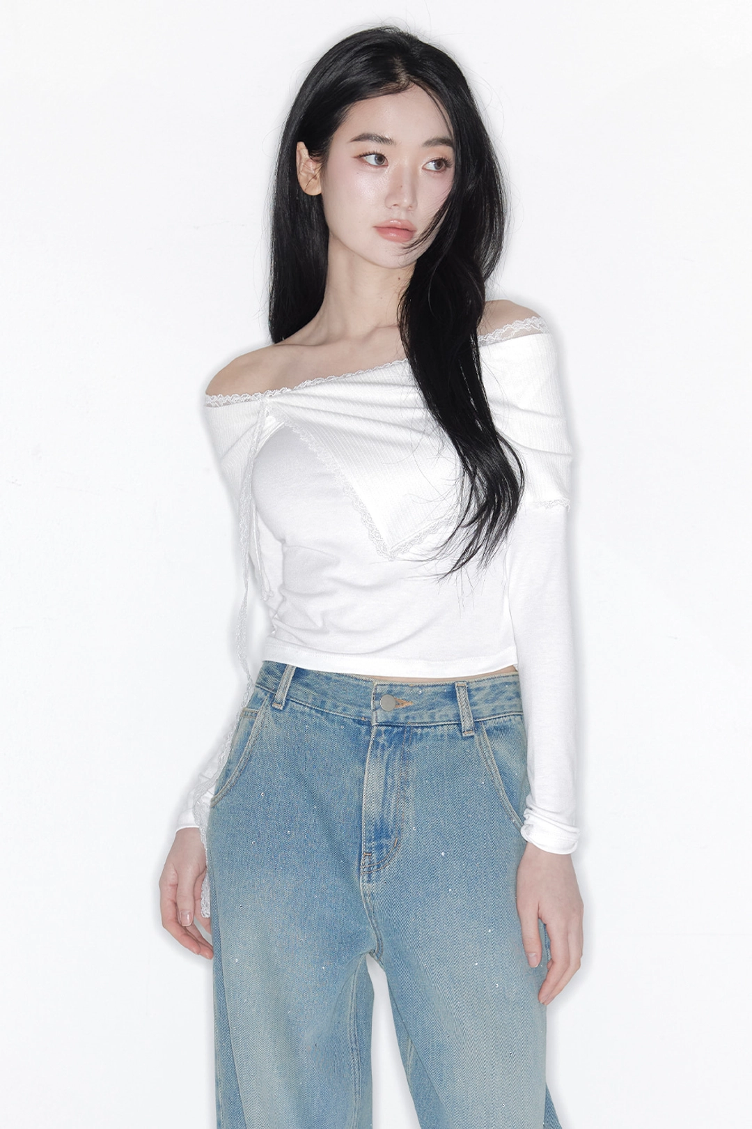 더티스 [2차] STELLA LACE OFF SHOULDER TOP (IVORY) 상품 이미지 3