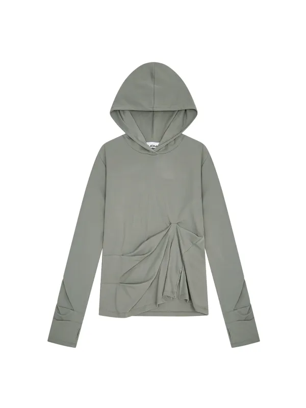 DRAPED HOODED LONG SLEEVE [GREY]