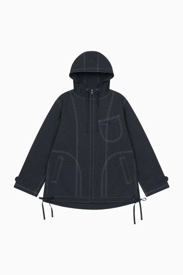 STITCH DOT HOODED ZIP-UP, NAVY