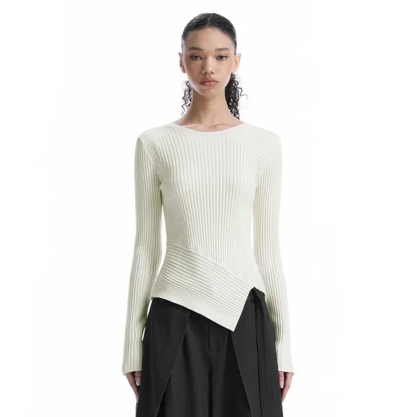 Asymmetric Ribbed Knit Top [ Ivory ]