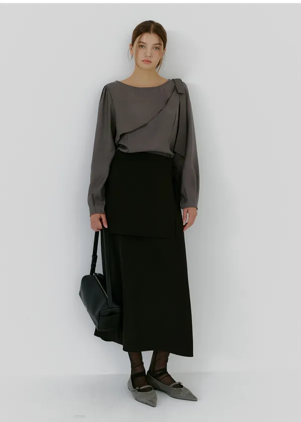 [25-36]  Lorrani Layered Side Slit Skirt  로라니 레이어드 사이드 슬릿 스커트 (가을-겨울-봄-하객룩-격식룩-오피스룩-출근룩-데일리룩-클래식-롱스커트-슬릿-페미닌-레이어드-유니크-랩스커트-미니스커트-자체제작)