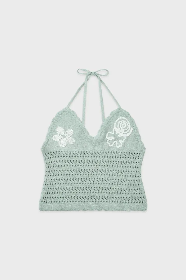 Rose Garden Knit Halter Top (Mint)