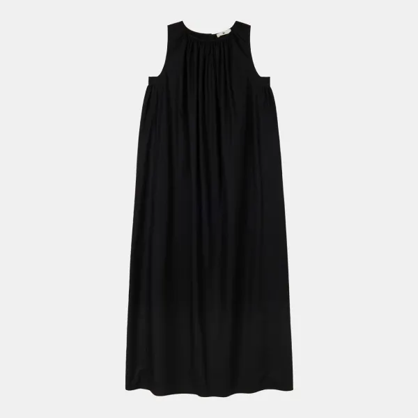 relaxed-fit shirring dress (black)