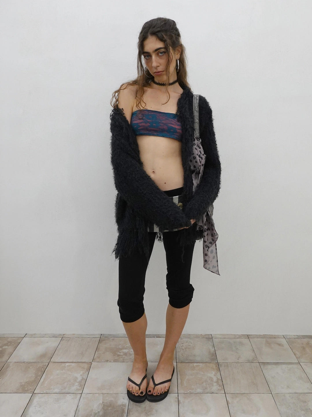 스컬프터 Fuzzy Fringe Cardigan Charcoal 상품 이미지 1