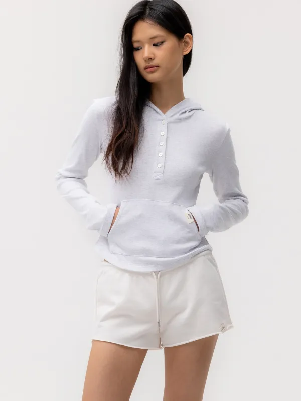 [2nd] G FINE BUTTON HOODIE (MELANGE GRAY)