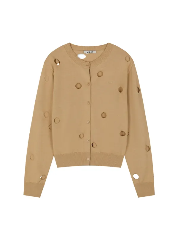 HOLE KNITTED WOOL CARDIGAN (CAMEL)