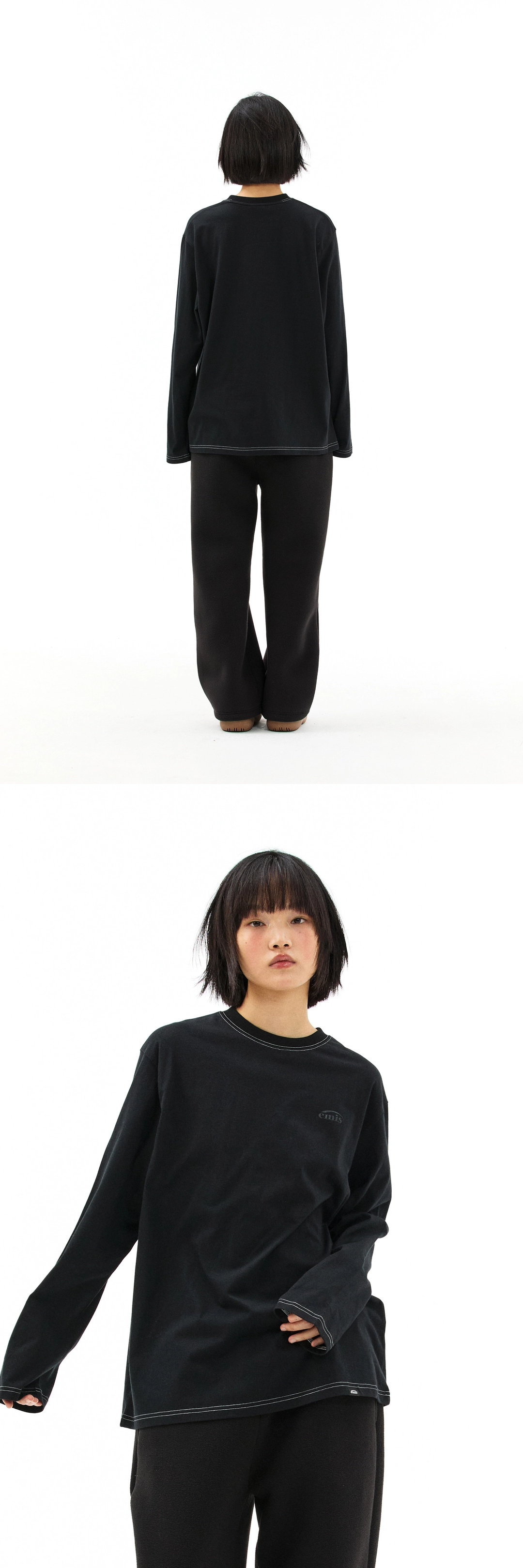 이미스 MONO LOGO PRINT LS T-SHIRT-BLACK 상품 이미지 3