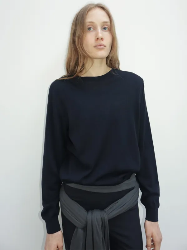 WOOL TENCEL KNIT PULLOVER [NAVY]