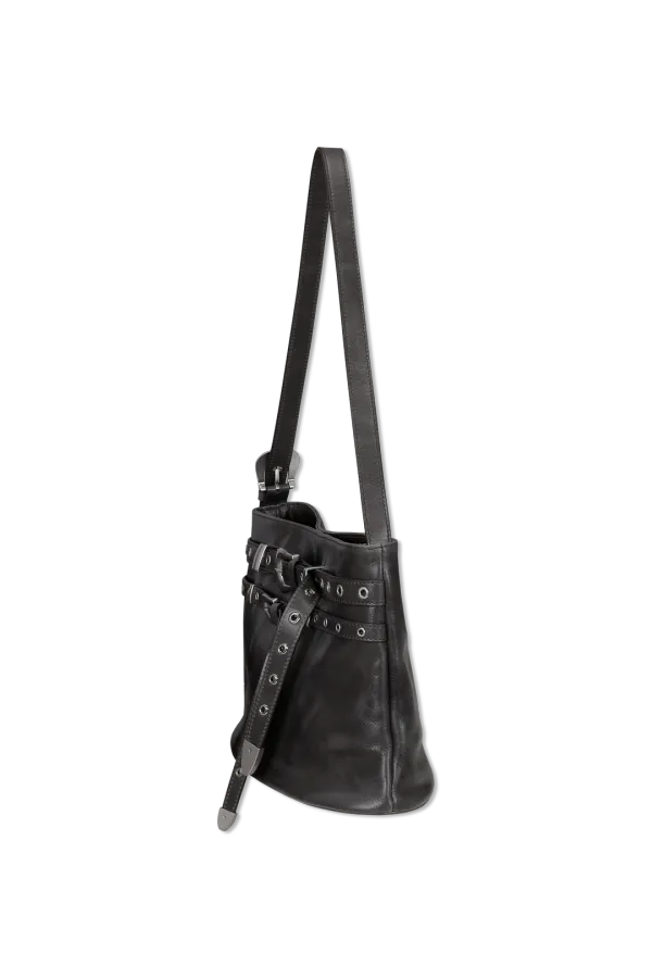 벨트 레이어 레더 라지 백 (딥 그레이)