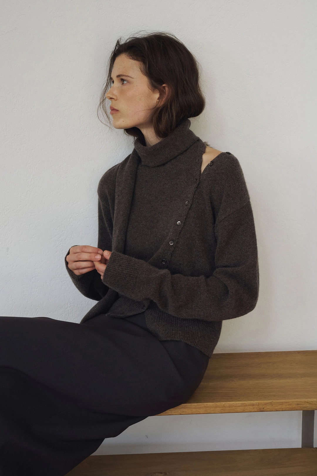 라메레이 Muffler Diagonal Open Cardigan[LMBFAUKN2102]-Brown Melange 상품 이미지 1