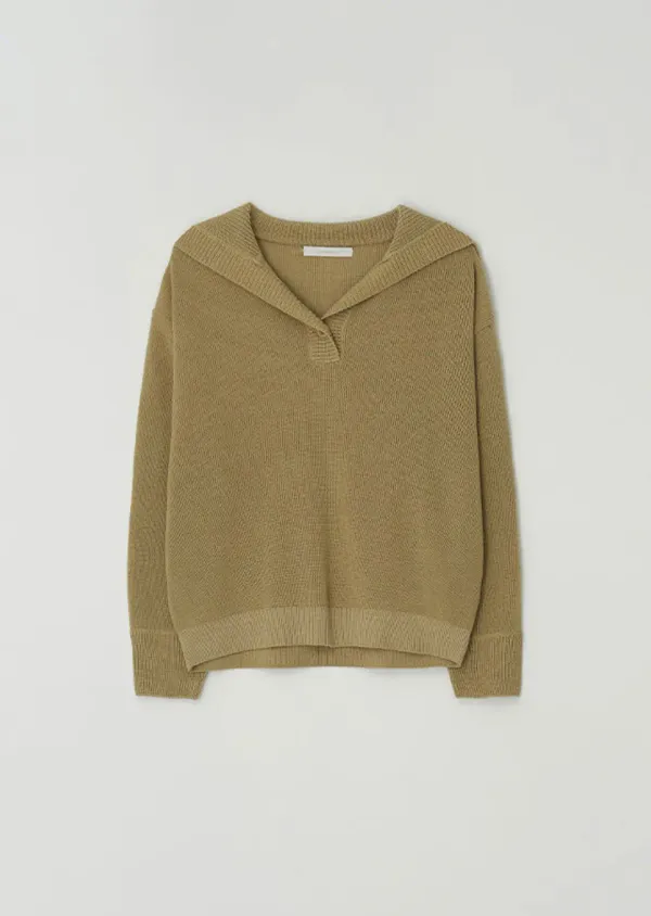 [60%] sailor collar knit top-olive