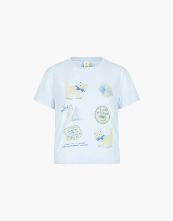 kitten fish market slim t-shirt - light blue