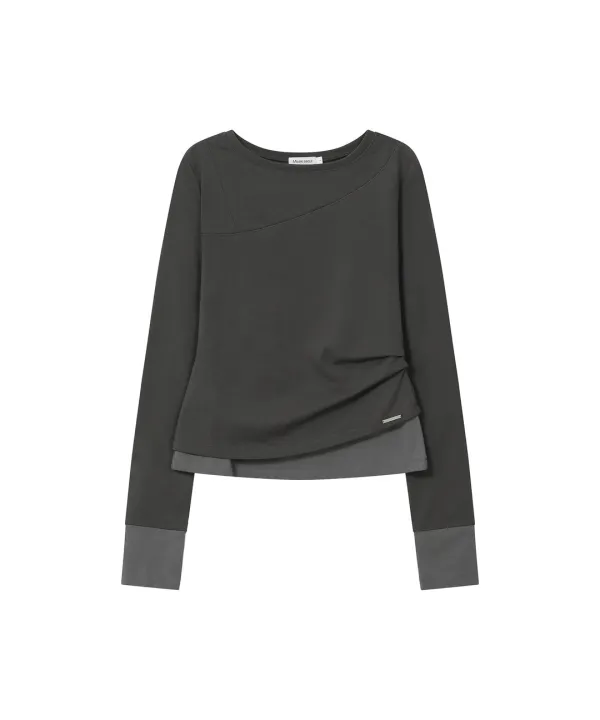 Asymmetric contrast long sleeve CHARCOAL