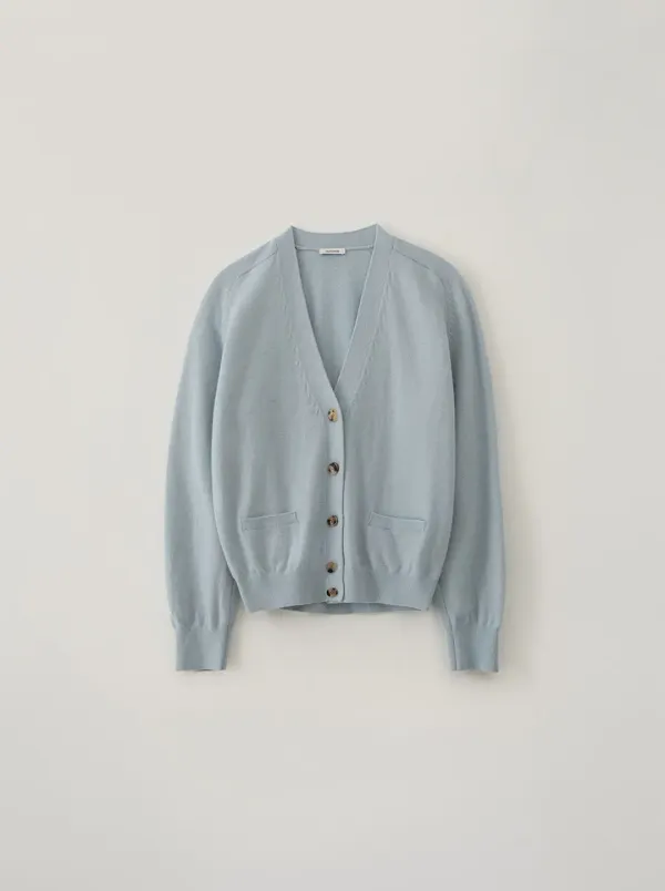 WOOL V NECK CARDIGAN_GLASS BLUE