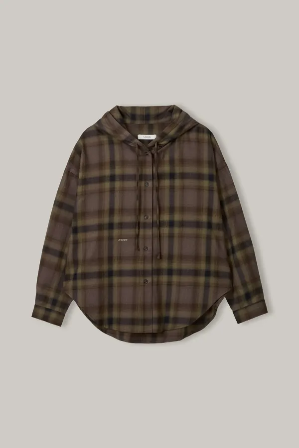 SH008 Blur Check Hooded Shirt (Brown)