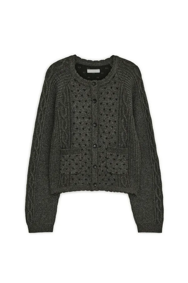 Vintage ruffle knit cardigan (Charcoal)