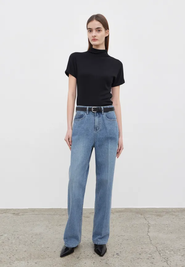 TURTLE NECK HALF SLEEVE T-SHIRTS - BLACK