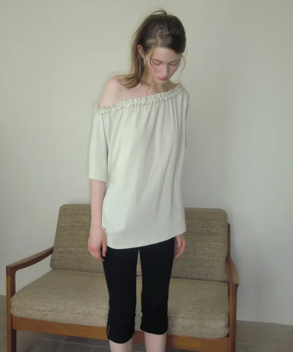 [7/23 순차배송] Sove Frill One-Shoulder Short Sleeve T-Shirt ( Mint )
